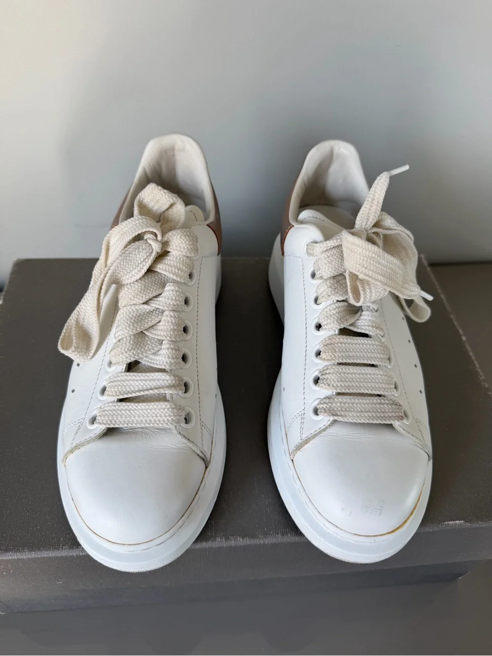 Alexander McQueen White Leather Sneakers with Metallic Rose Heel